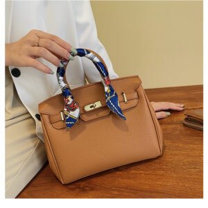 Large capacity women's handbag with silk scarf SSDF1852 - Brown
