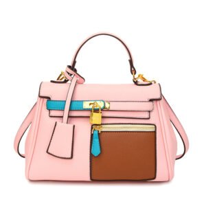 Large capacity women's shoulder bag PU leather women's handbag 8818 - Pink