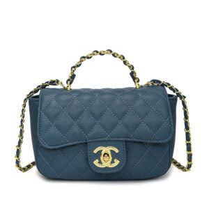 Ladies' small shoulder bag PU diamond grid embroidered thread crossbody bag 8819 - Deep Blue