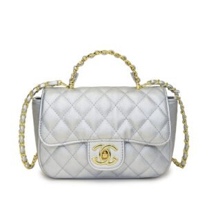 Ladies' small shoulder bag PU diamond grid embroidered thread crossbody bag 8819 - Silver